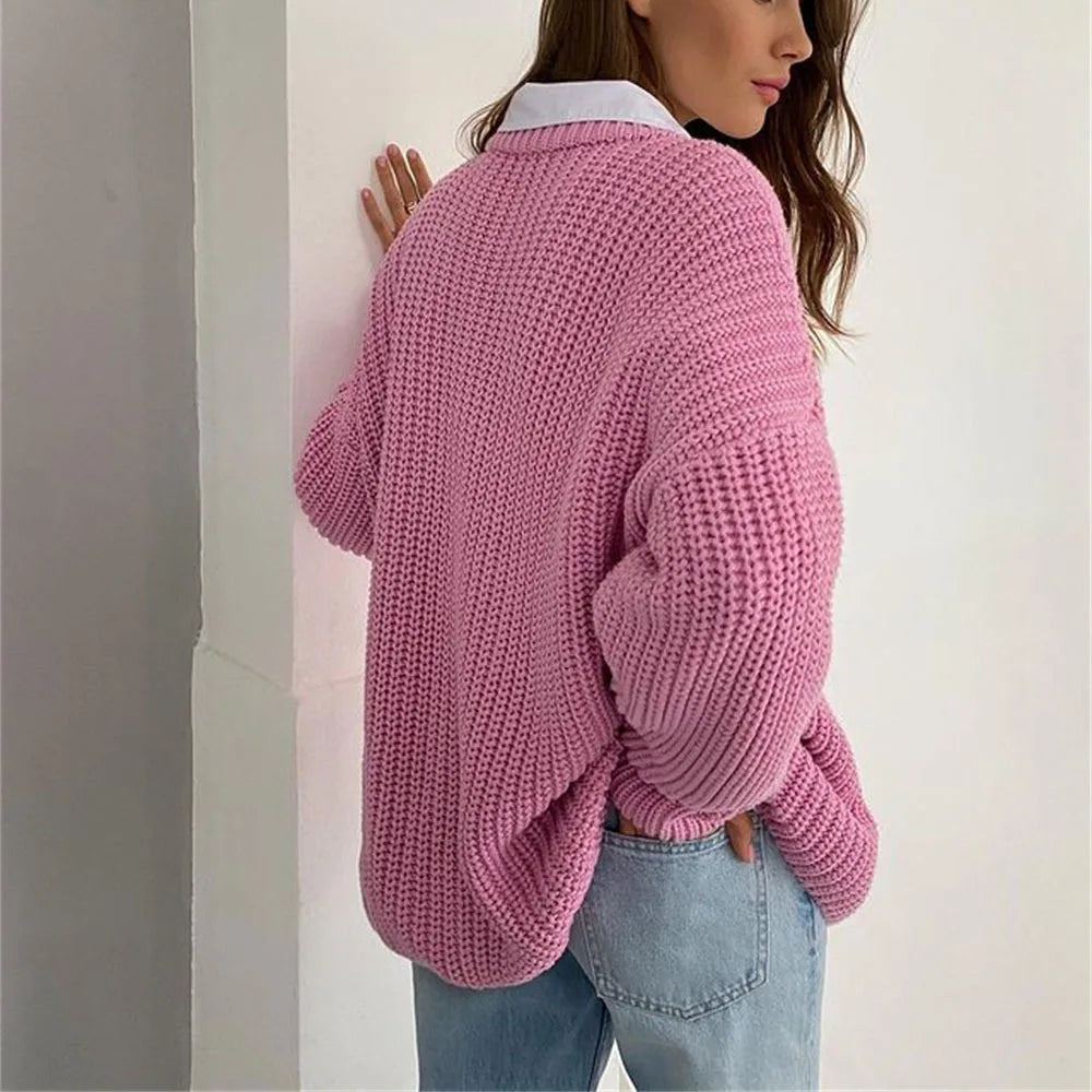 Sweaters - Crew Neck Loose Sweater for Chill Days