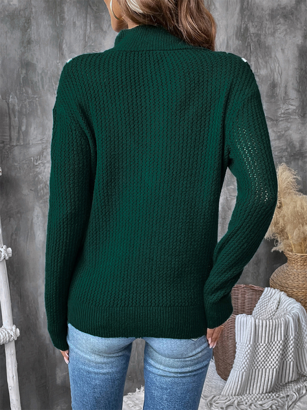 Sweaters- Deep Green Zip-Up Sweater Jumper for Women- - Pekosa Women Fashion