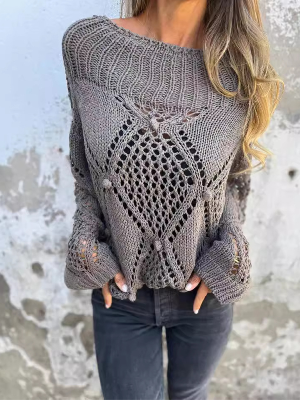 Sweaters - Diamond Open-Knit Sweater Transitional Layering