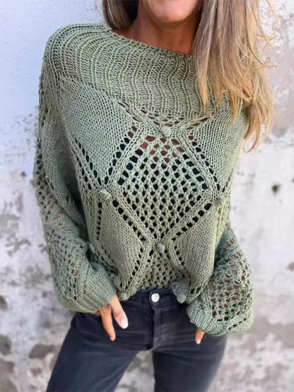 Sweaters - Diamond Open-Knit Sweater Transitional Layering