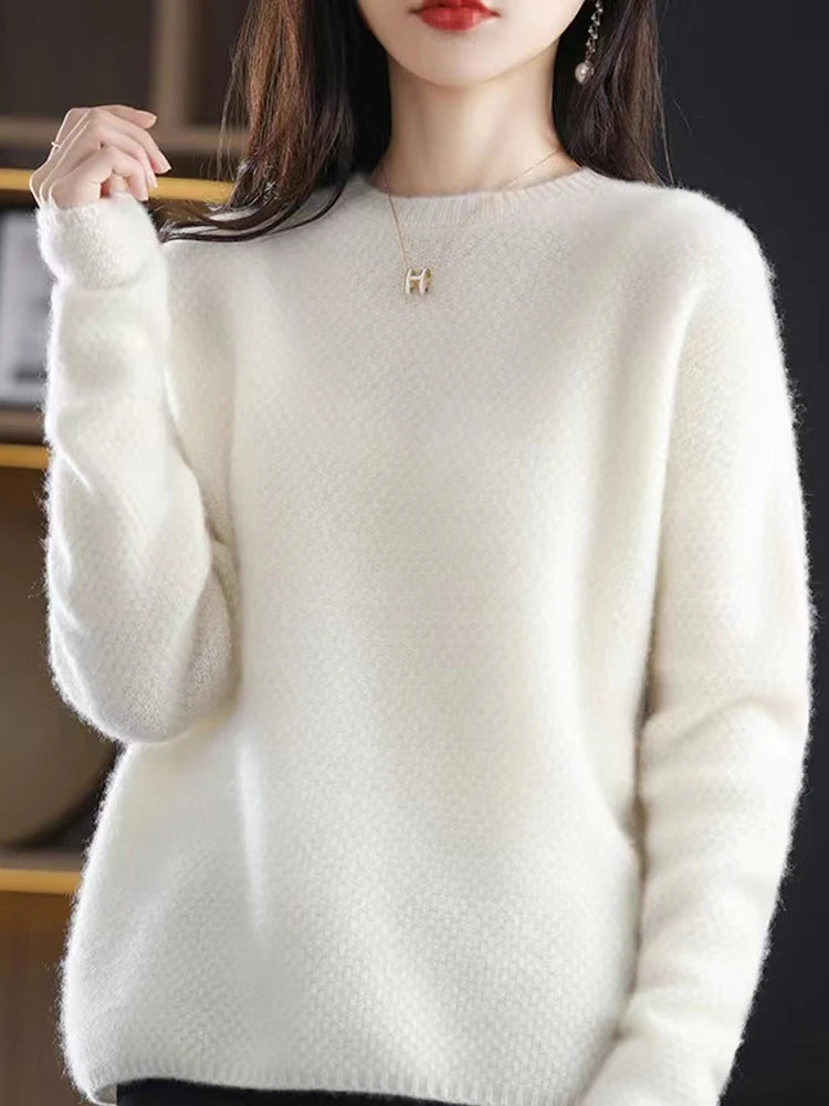 Sweaters - Elegant Winter Ivory Thick Wool Sweater Merino Jumper