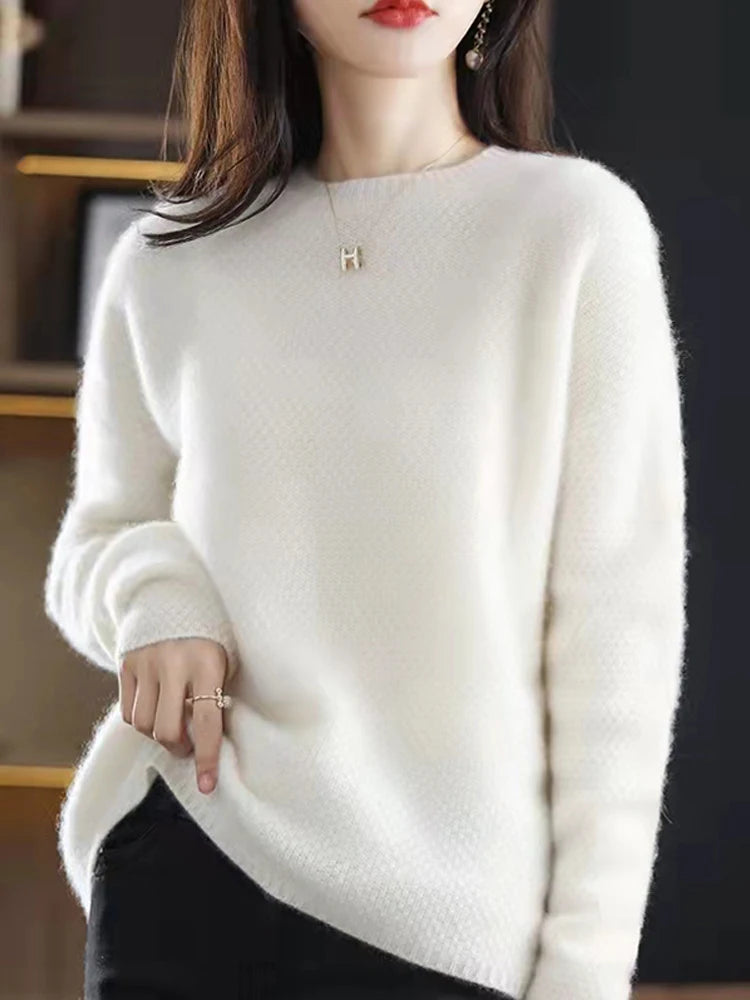 Sweaters - Elegant Winter Ivory Thick Wool Sweater Merino Jumper