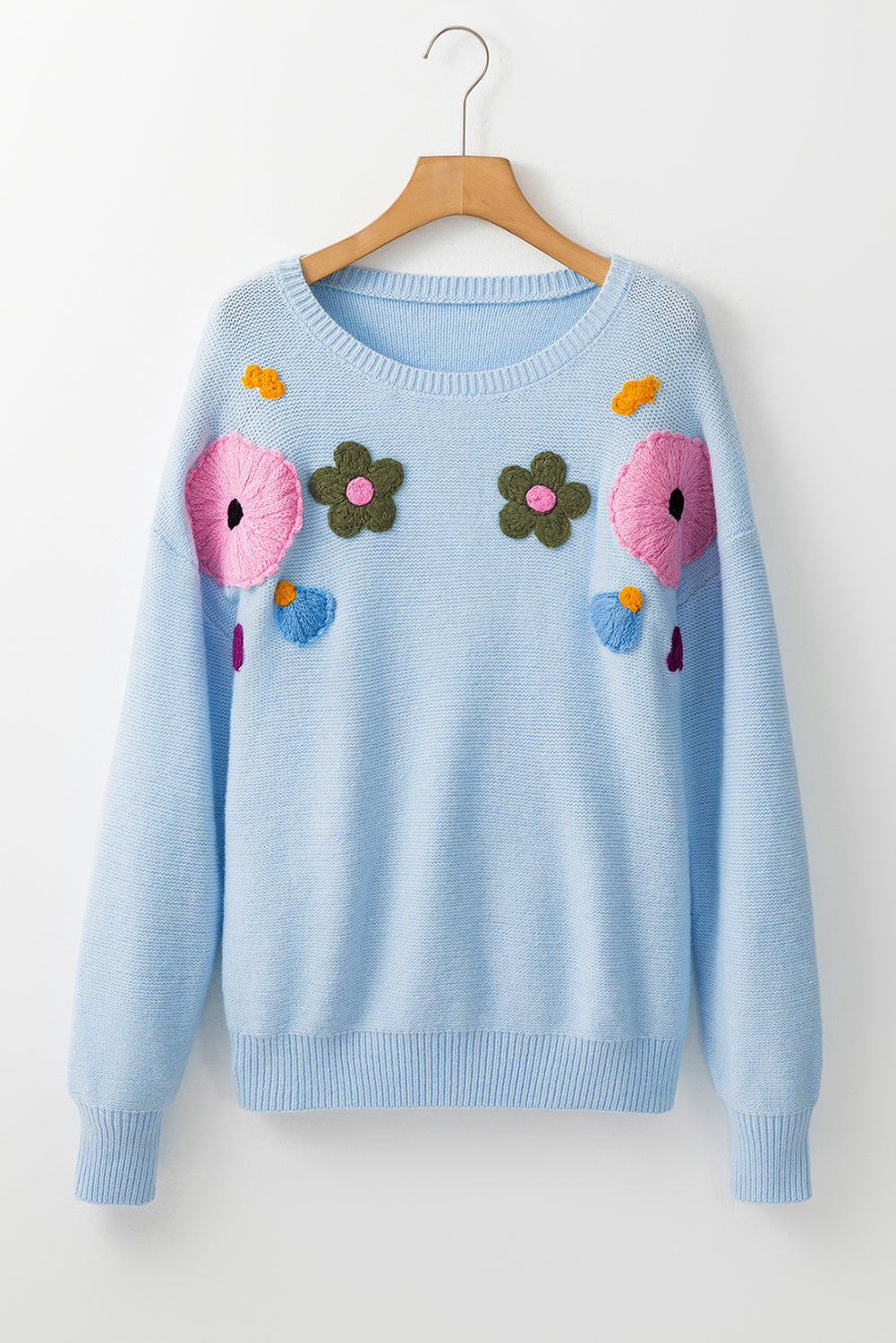 Sweaters - Embroidered Floral Knit Sweater