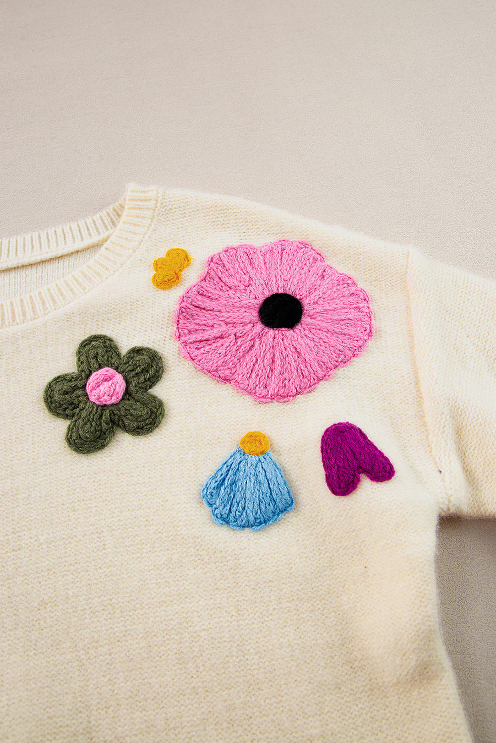 Sweaters - Embroidered Floral Knit Sweater