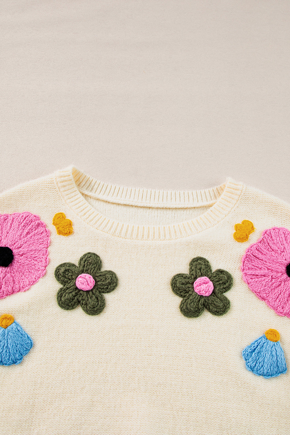 Sweaters - Embroidered Floral Knit Sweater