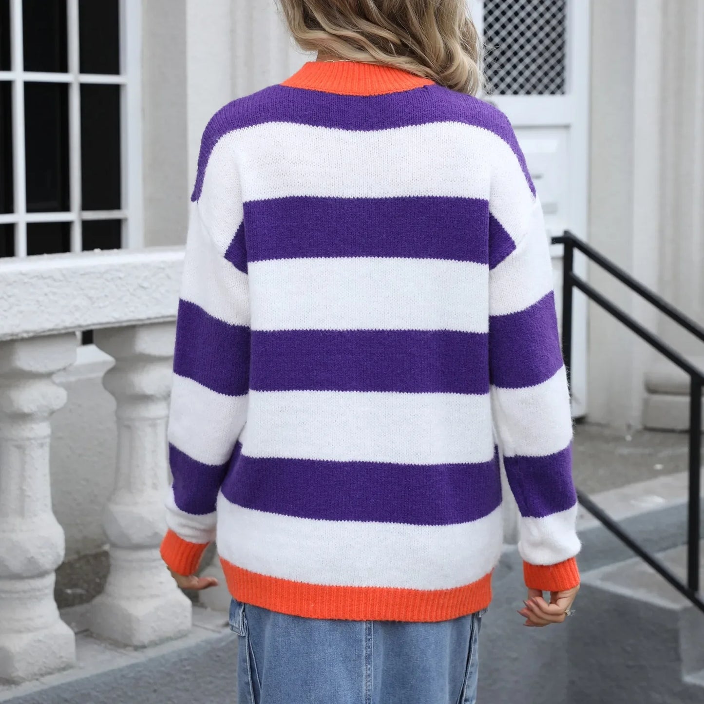 Sweaters- Essential Stripes Crewneck Jumper - Women’s Comfy Wear Sweater- - Pekosa Women Fashion