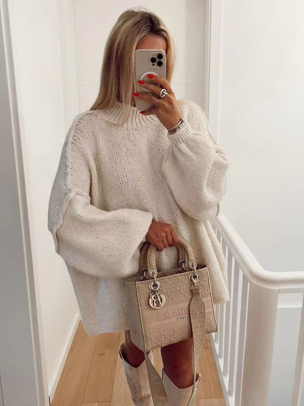 Sweaters - Exposed Seam Sweater Knit Oversized Jumper