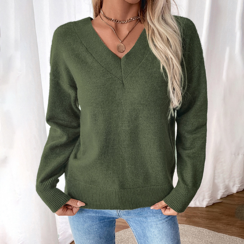 Sweaters - Fall Twist-Back V-Neck Knit Sweater