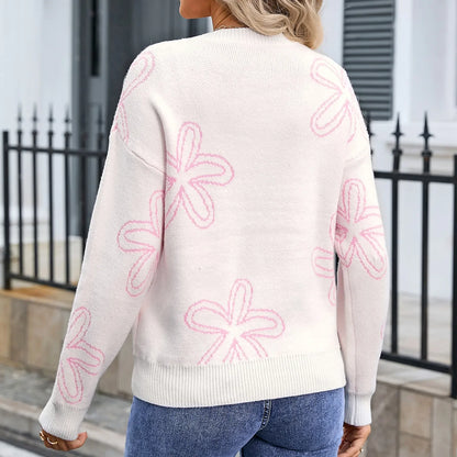 Sweaters- Floral Crewneck Sweater - Cozy Knit Jumper for Women- - Pekosa Women Fashion