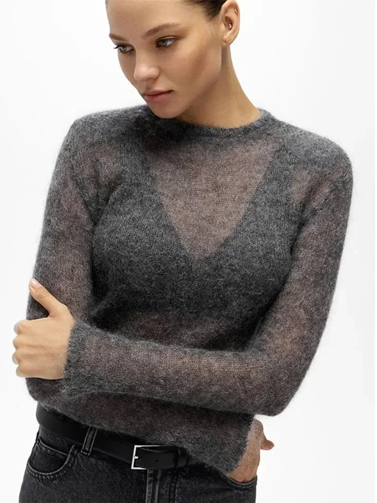 Sweaters - Fluffy See-through Knitwear Heather Grey Sweater