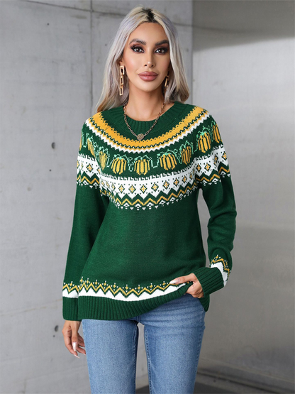 Sweaters - Halloween-Inspired Pumpkin Fair Isle Knit Sweater