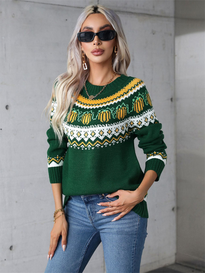 Sweaters - Halloween-Inspired Pumpkin Fair Isle Knit Sweater