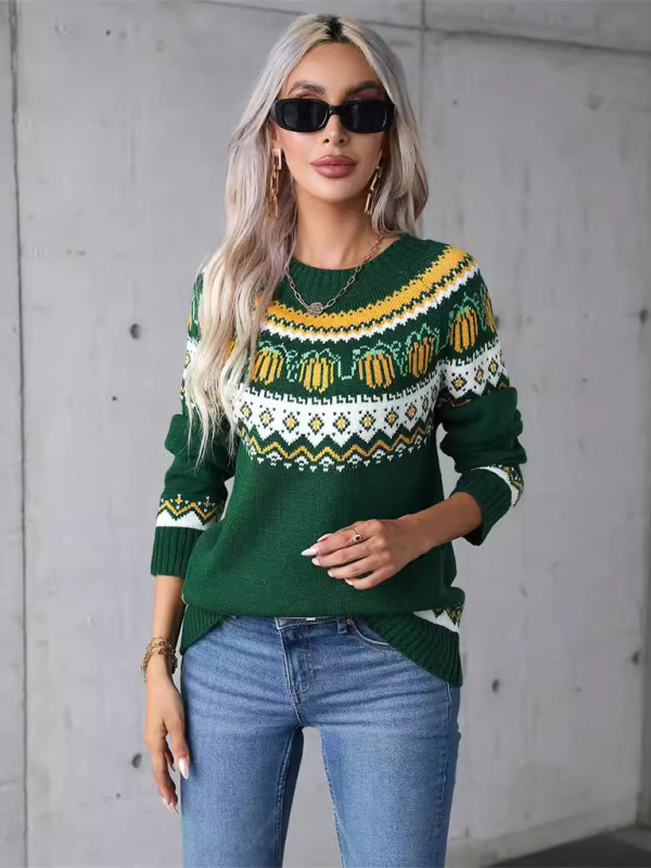 Sweaters - Halloween-Inspired Pumpkin Fair Isle Knit Sweater