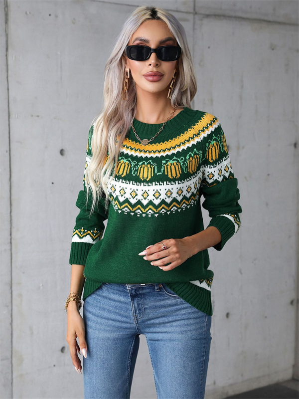 Sweaters - Halloween-Inspired Pumpkin Fair Isle Knit Sweater