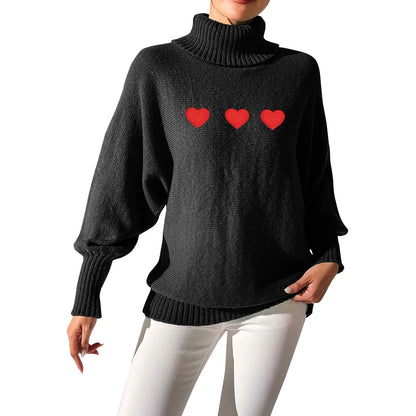 Sweaters- Heart Pattern Sweater Turtleneck Jumper