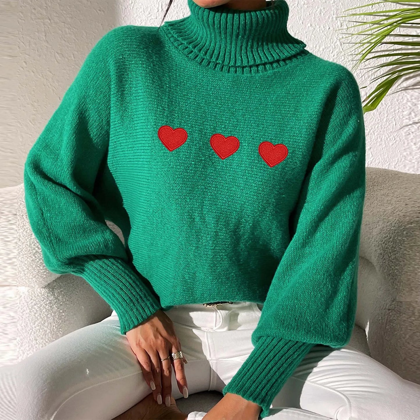 Sweaters- Heart Pattern Sweater Turtleneck Jumper