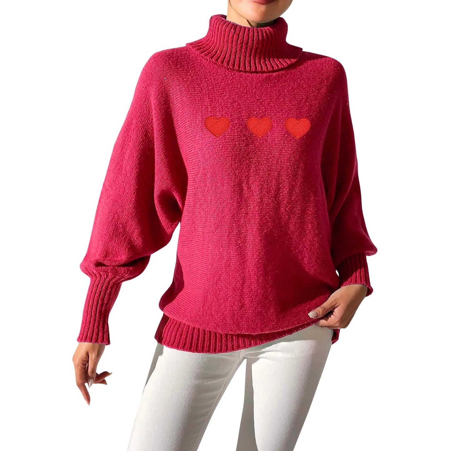 Sweaters- Heart Pattern Sweater Turtleneck Jumper