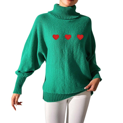 Sweaters- Heart Pattern Sweater Turtleneck Jumper