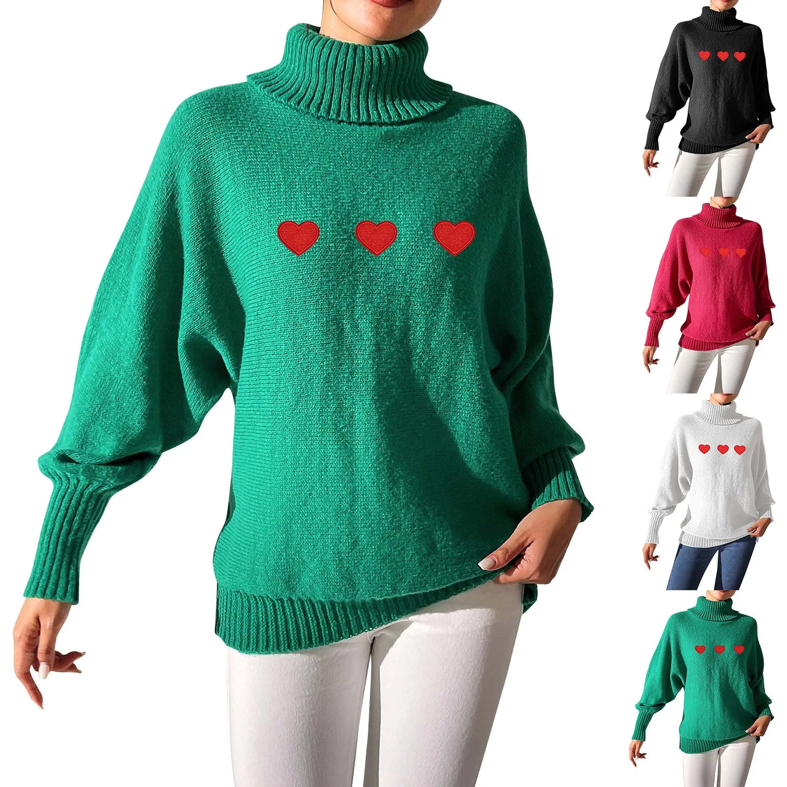 Sweaters- Heart Pattern Sweater Turtleneck Jumper