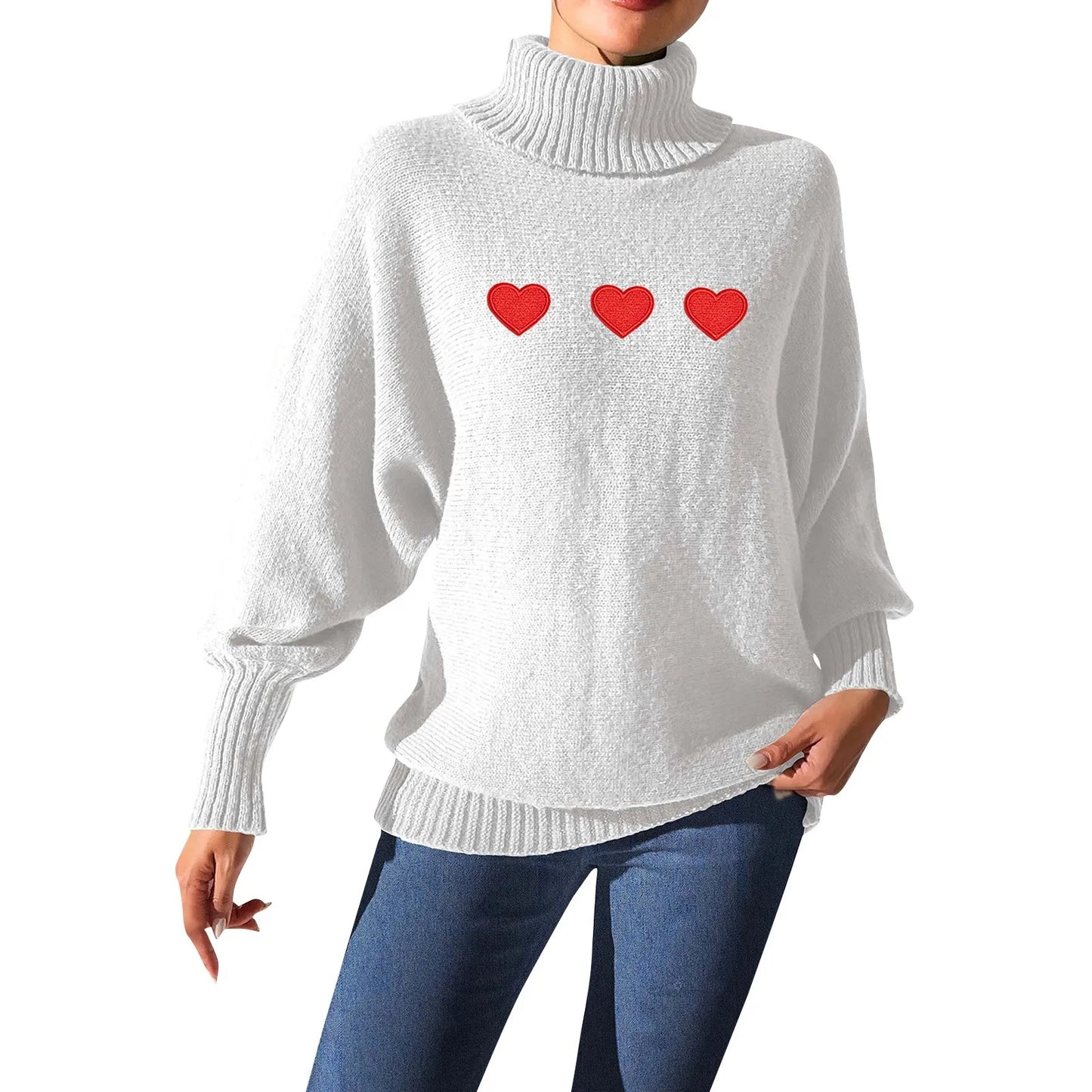 Sweaters- Heart Pattern Sweater Turtleneck Jumper