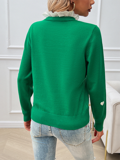 Heartfelt Jumper Comfy Green Sweater for Women