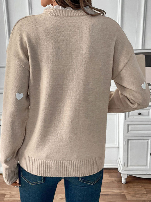 Sweaters - Heartfelt Lace Neck Jumper Love Pattern Sweater