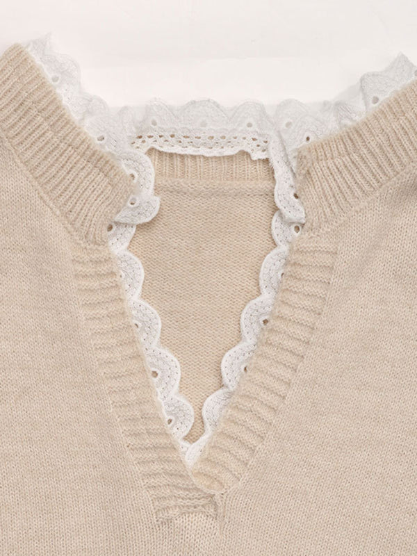 Sweaters - Heartfelt Lace Neck Jumper Love Pattern Sweater