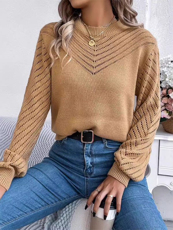 Sweaters - Knit Sweater with Bishop Sleeves for Stylish Layering