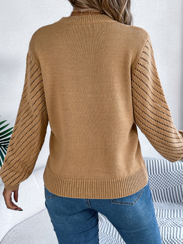 Sweaters - Knit Sweater with Bishop Sleeves for Stylish Layering