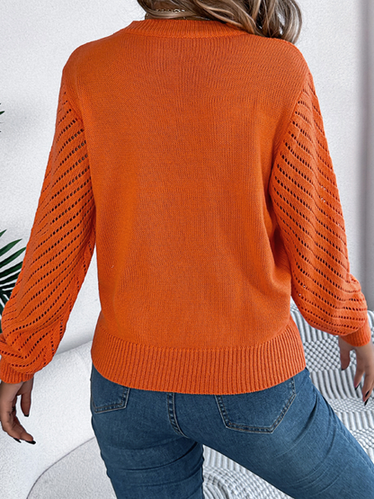 Sweaters - Knit Sweater with Bishop Sleeves for Stylish Layering