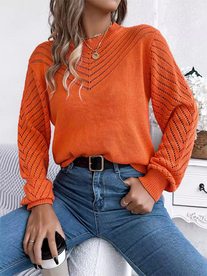 Sweaters - Knit Sweater with Bishop Sleeves for Stylish Layering