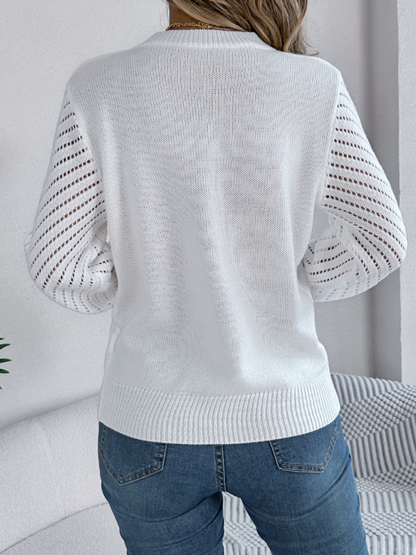 Sweaters - Knit Sweater with Bishop Sleeves for Stylish Layering