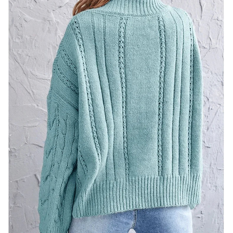 Sweaters- Loose Cable Knit V-Neck Sweater Jumper for Women- - Pekosa Women Fashion