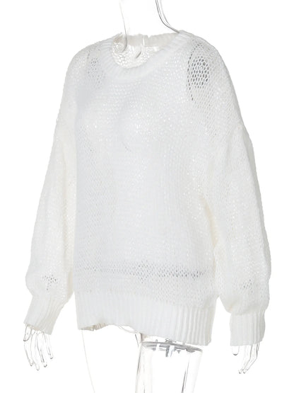 Sweaters - Mesh-Knitted Sweater Loose Fit Jumper for Women