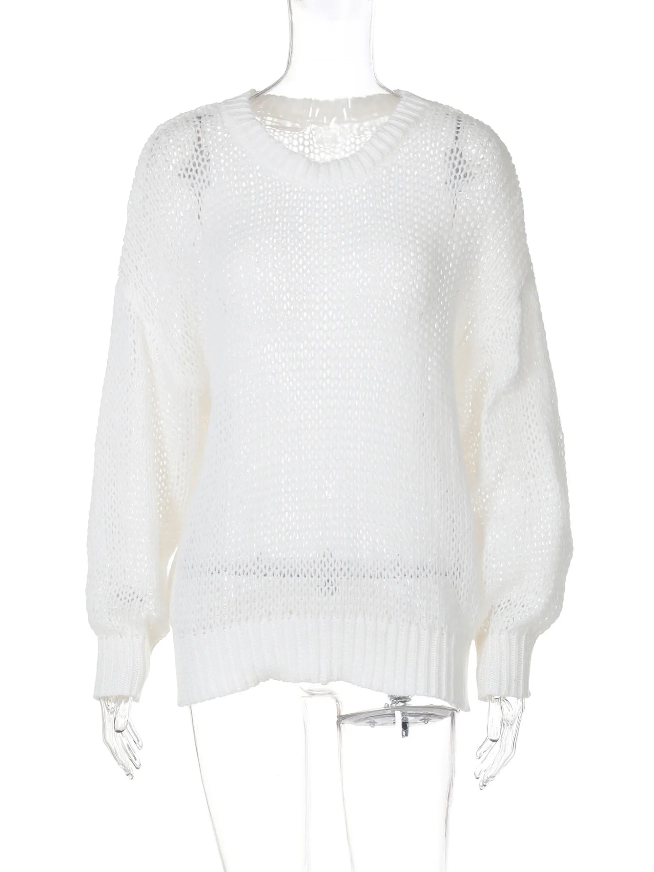 Sweaters - Mesh-Knitted Sweater Loose Fit Jumper for Women