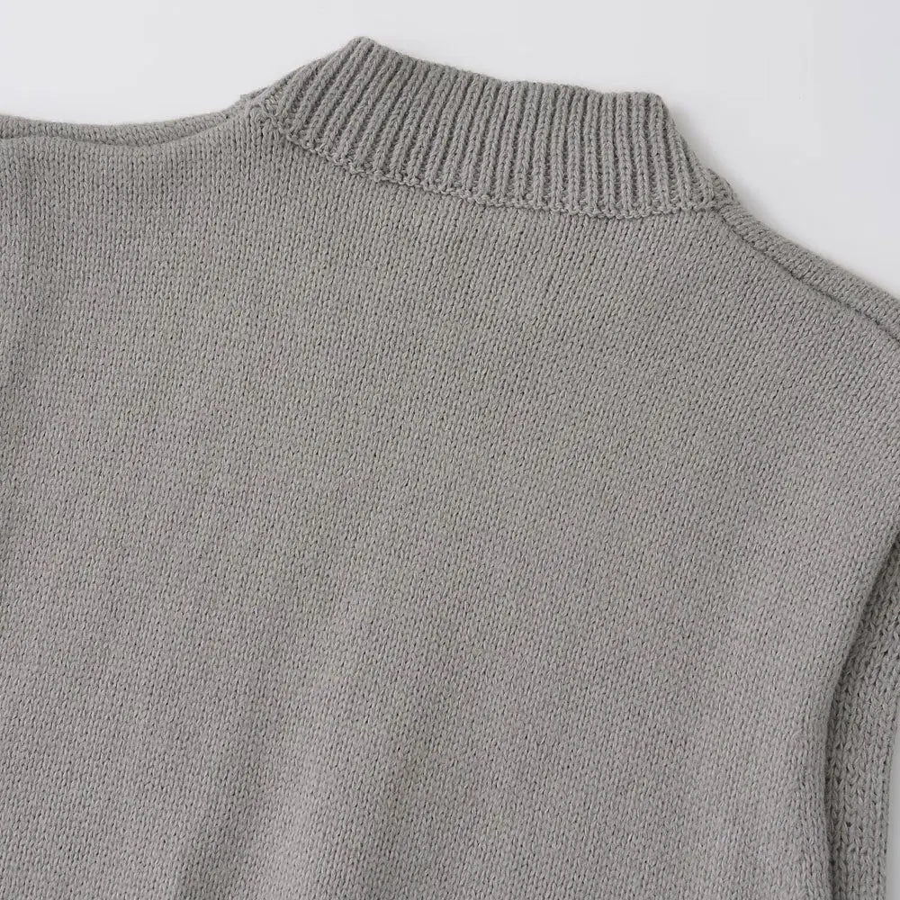 Sweaters - Minimalist High-Neck Sweater Gray Sleeveless Topper