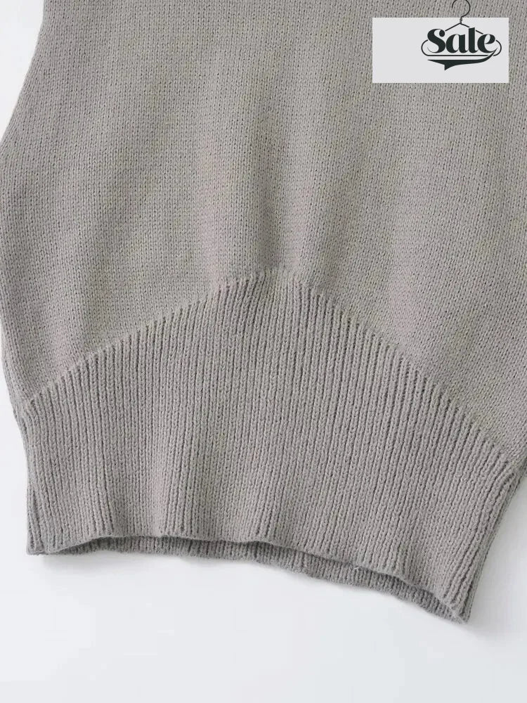 Sweaters - Minimalist High-Neck Sweater Gray Sleeveless Topper