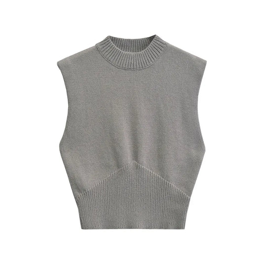 Sweaters - Minimalist High-Neck Sweater Gray Sleeveless Topper