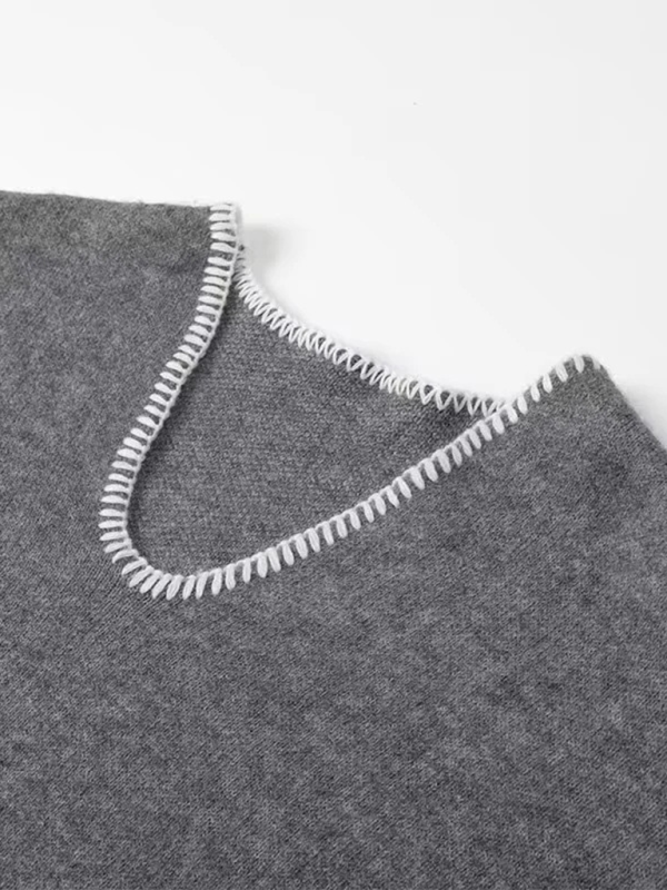 Sweaters - Modern Grey V-Neck Cropped Sweater