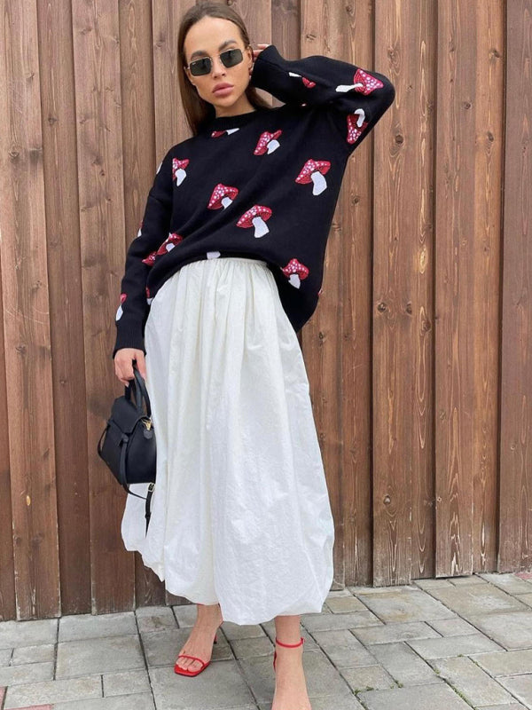 Sweaters - Mushroom Motif Comfy Sweater Oversized Jumper