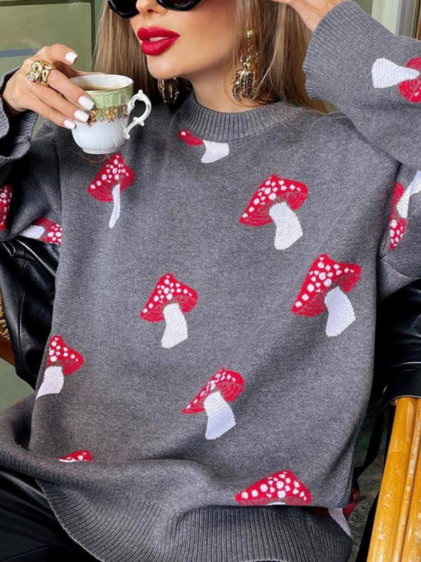 Sweaters - Mushroom Motif Comfy Sweater Oversized Jumper