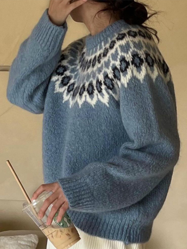 Sweaters- Nordic-Inspired Sweater for Women - Cozy Fair Isle Jumper- - Pekosa Women Fashion