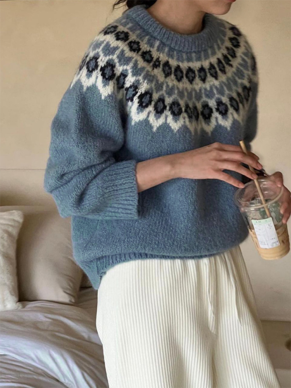 Sweaters- Nordic-Inspired Sweater for Women - Cozy Fair Isle Jumper- - Pekosa Women Fashion