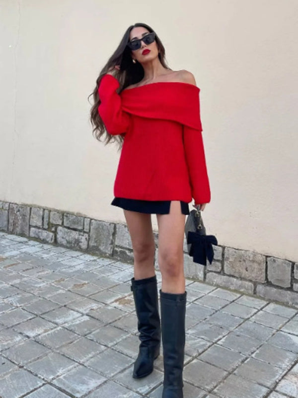 Sweaters - Off-Shoulder Knit Sweater Warmth & Style Jumper