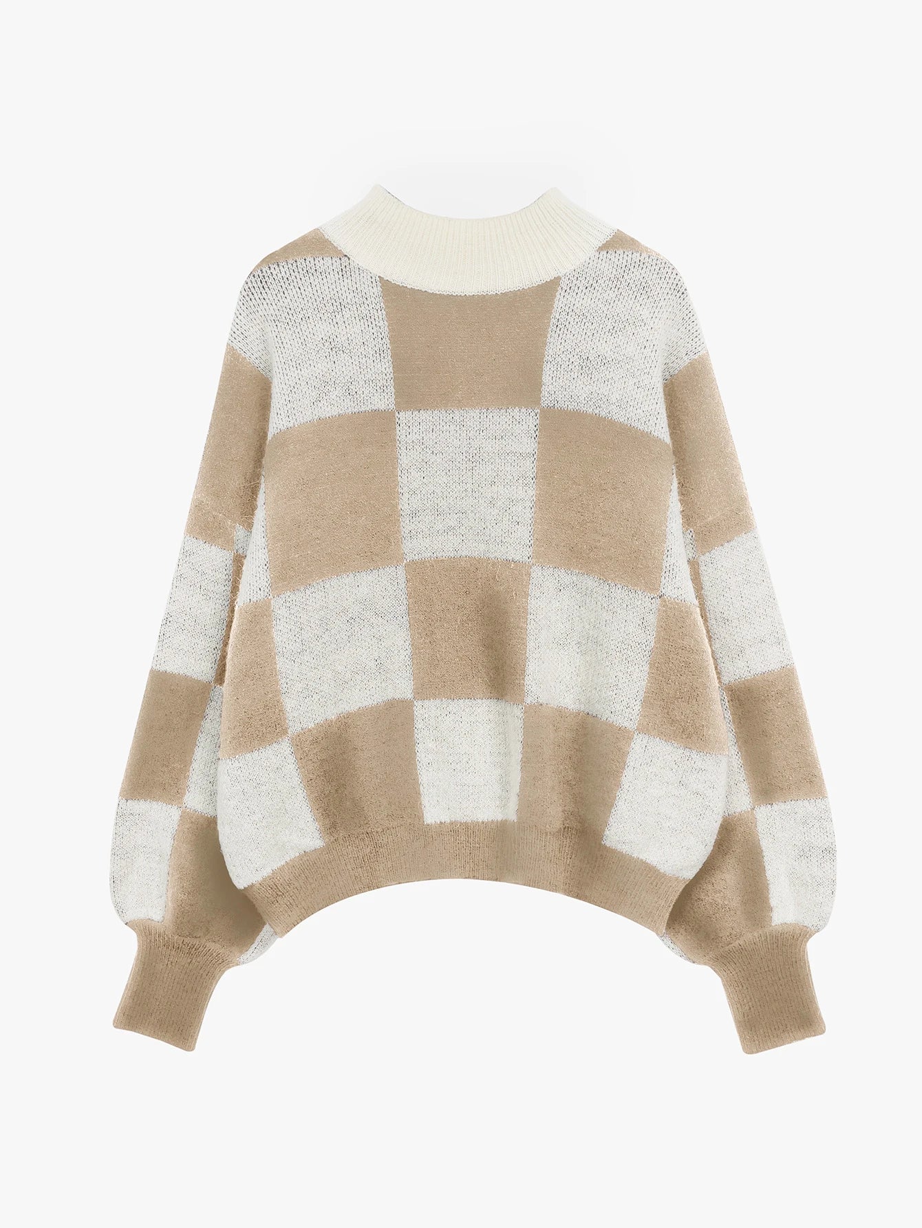 Sweaters- Oversized Checkerboard Sweater High Neck Jumper