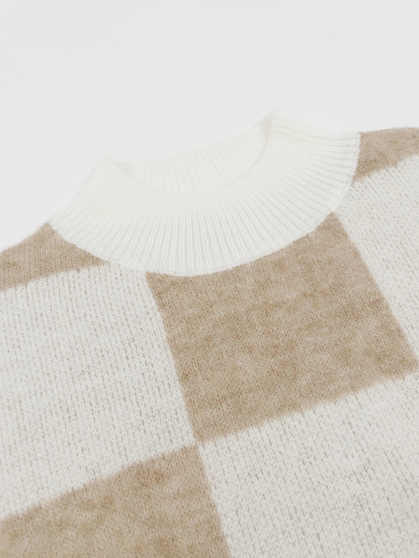 Sweaters- Oversized Checkerboard Sweater High Neck Jumper