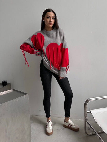 Sweaters - Oversized Heart Tassel Sweater Fringe Jumper