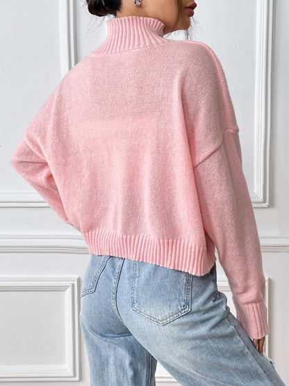 Sweaters - Oversized Pink Sweater with Lace Bow