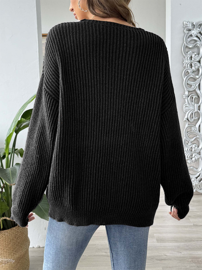 Sweaters- Oversized Wide V-Neck Sweater - Autumn Jumper Layering- - Pekosa Women Fashion