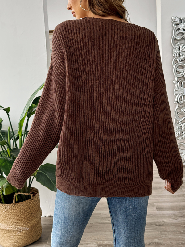 Sweaters- Oversized Wide V-Neck Sweater - Autumn Jumper Layering- - Pekosa Women Fashion